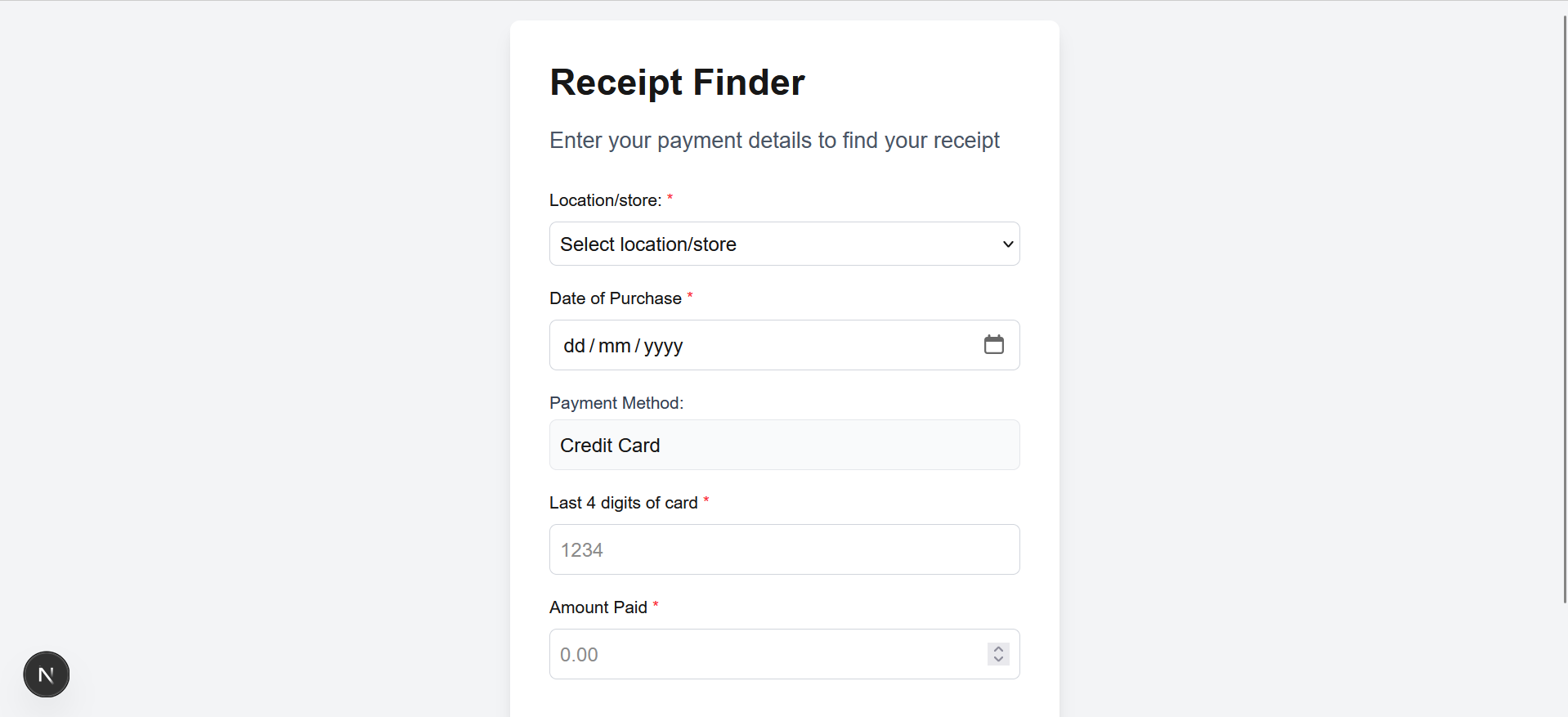 Bonita Receipt View interface